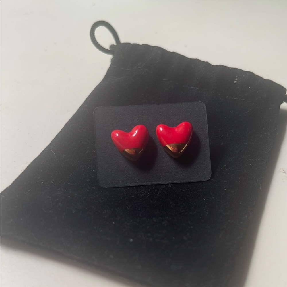Heart-Shaped Red and Gold Earrings